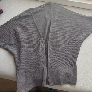 Eileen Fisher Charcoal Ribbed Zip-Front Sweater Cardigan 100% wool
